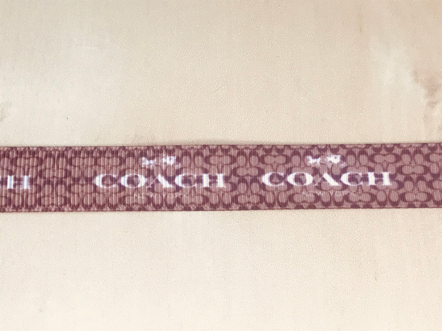 5/8" Wide Dark and Light Brown With White Coach Inspired Grosgrain Ribbon Logo Famous Designer