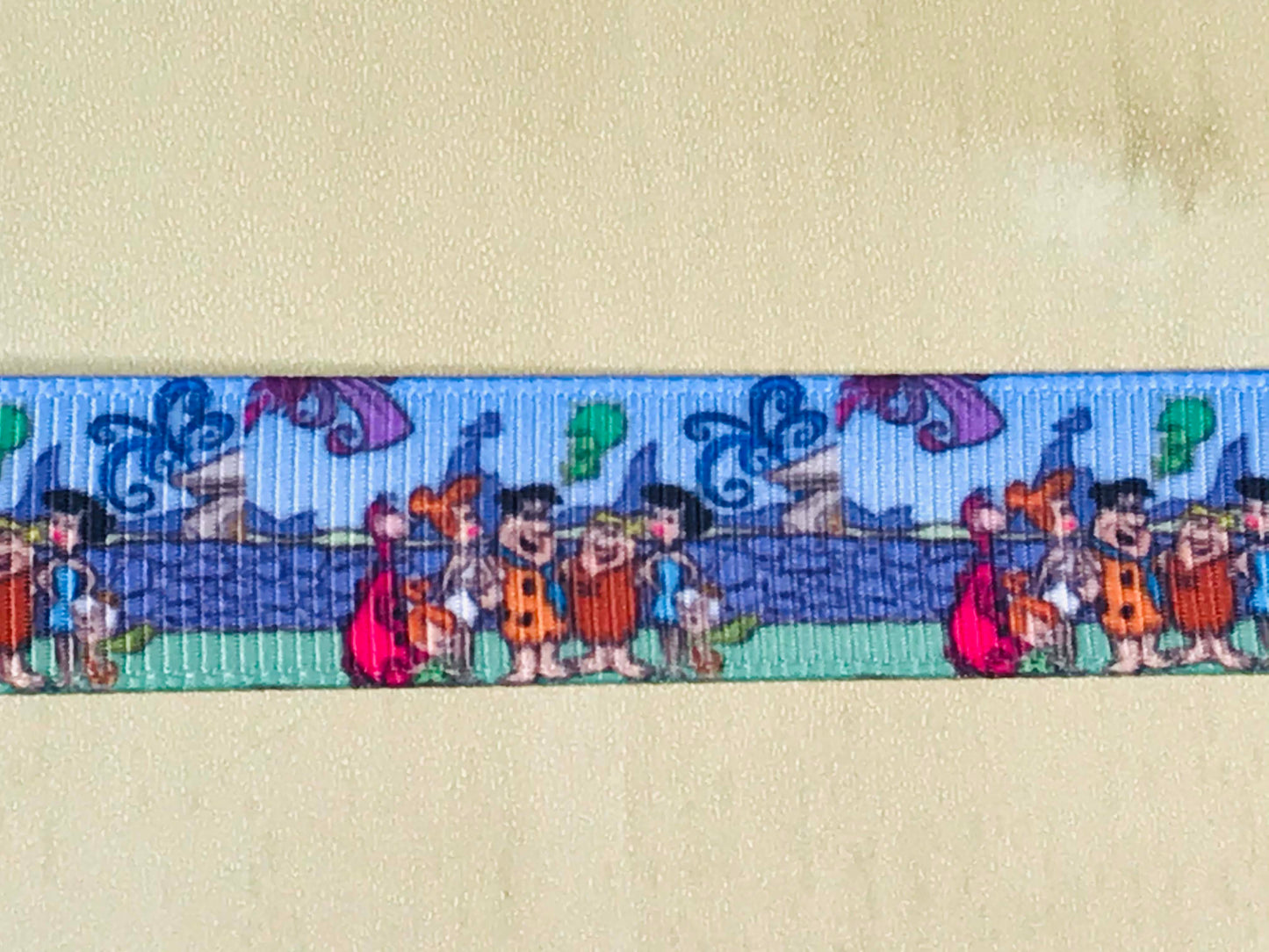 SALE 5/8" Wide Flintstones Fred Wilma Barney Betty Dino Printed Grosgrain Ribbon