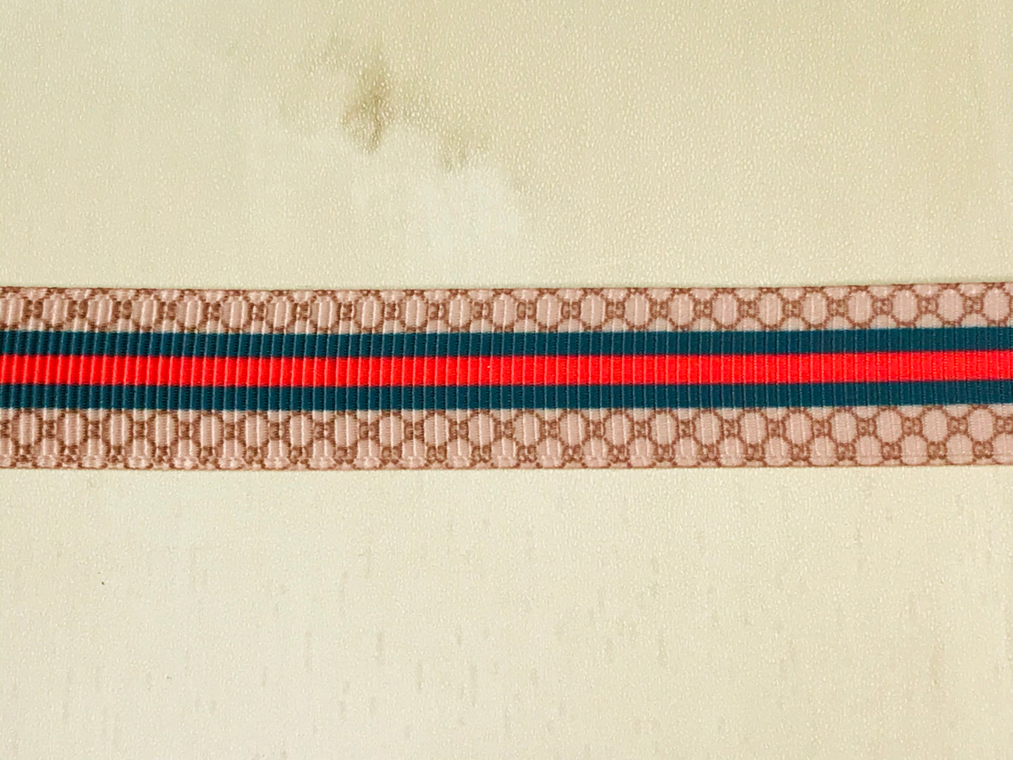 5/8" Green and Red Gucci GG Center Stripes Printed Grosgrain Ribbon