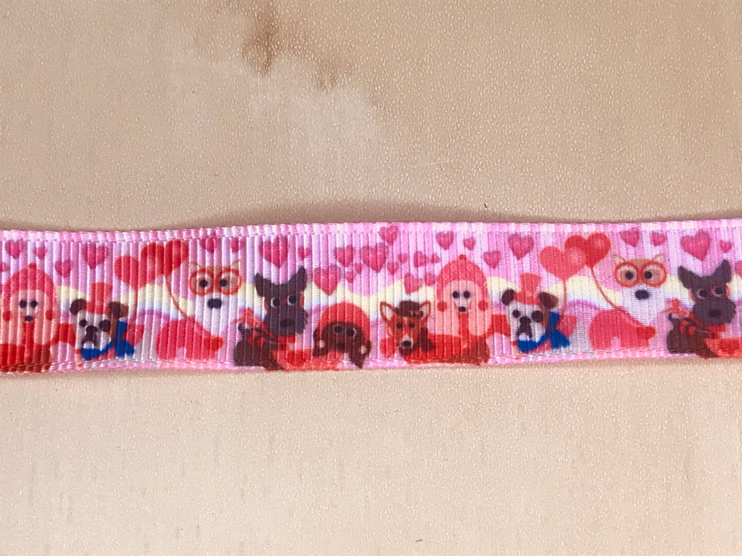 SALE 5/8" Wide Valentine's Day Happy Heart Dogs Love Printed Grosgrain Ribbon