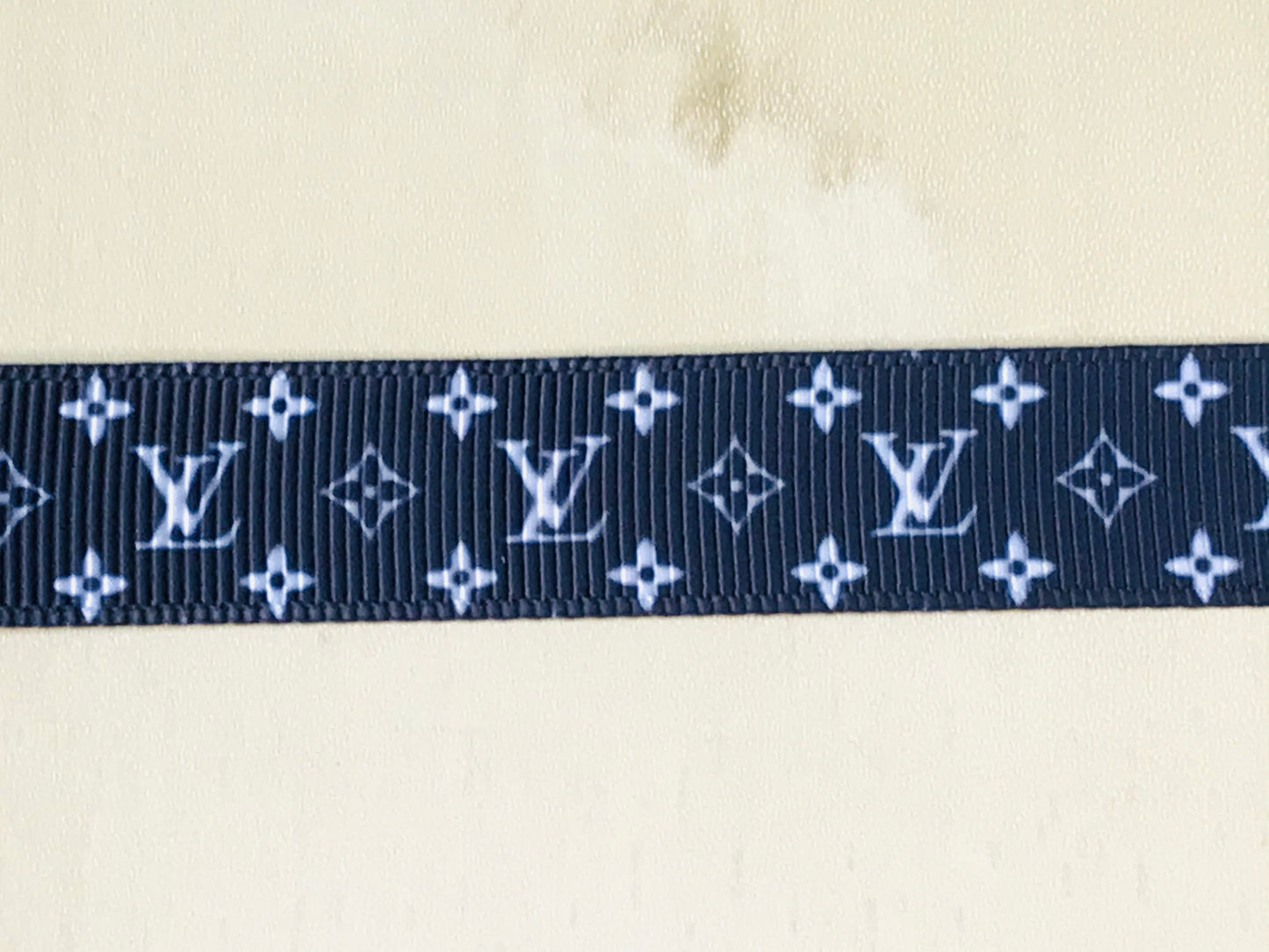 5/8" Wide Famous Designer Louis Vuitton LV Black and White Printed Grosgrain Ribbon