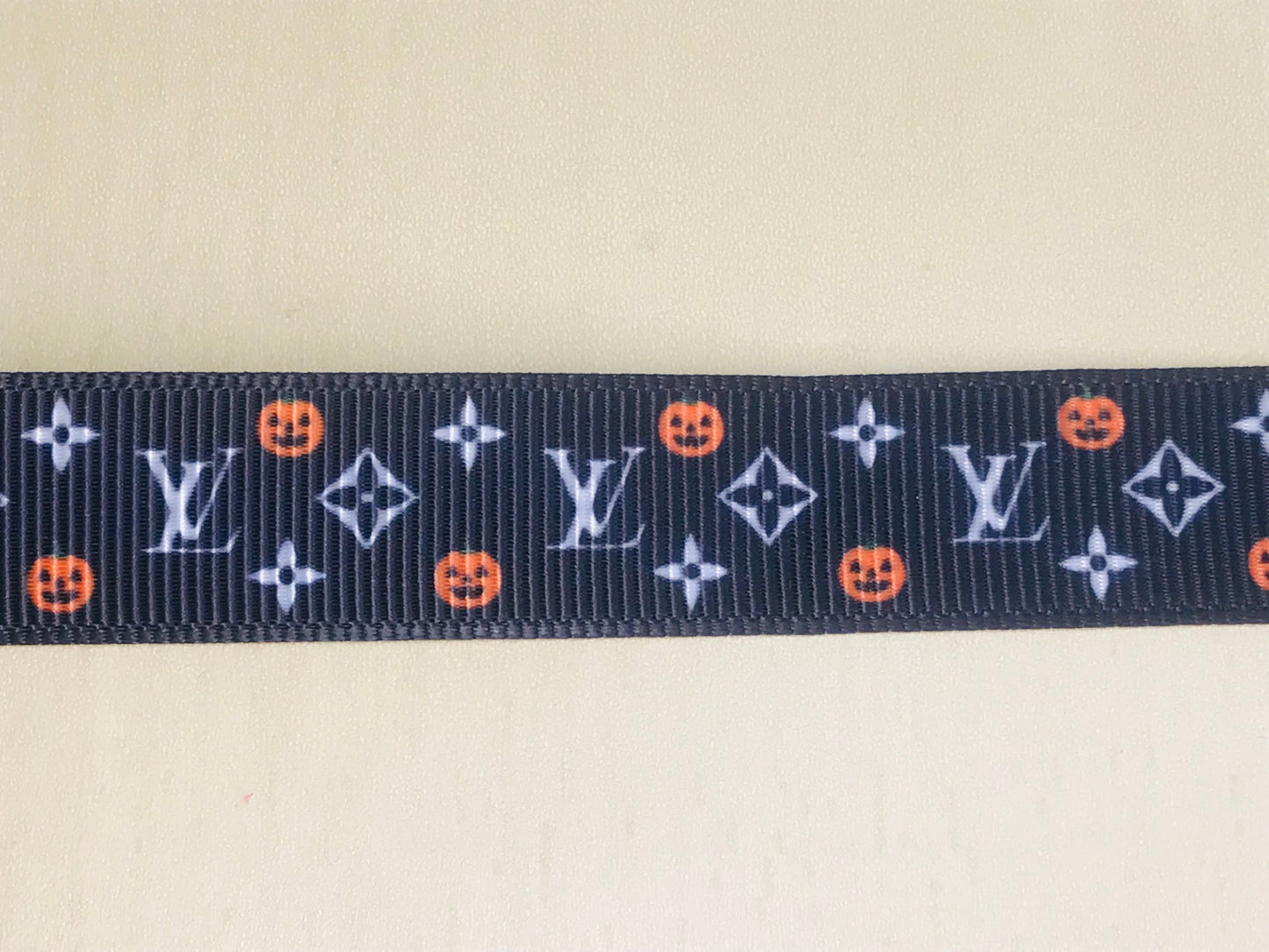 5/8" Wide Louis Vuitton LV Logo Halloween Pumpkin Grosgrain Ribbon