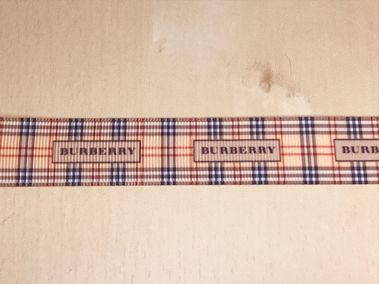 7/8" Wide Famous Designer Inspired Light Burberry London Plaid Ribbon Grosgrain Designer Logo Grosgrain Ribbon