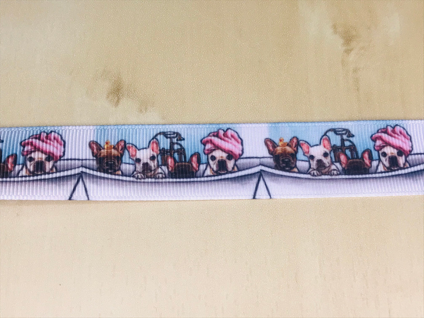 Sale 7/8" Oliver Gal Frenchies In The Tub The Dogs and Puppies Printed On Grosgrain Ribbon
