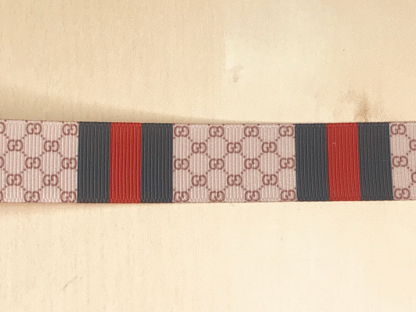 7/8" Green and Red Gucci GG Vertical Stripes Printed Grosgrain Ribbon