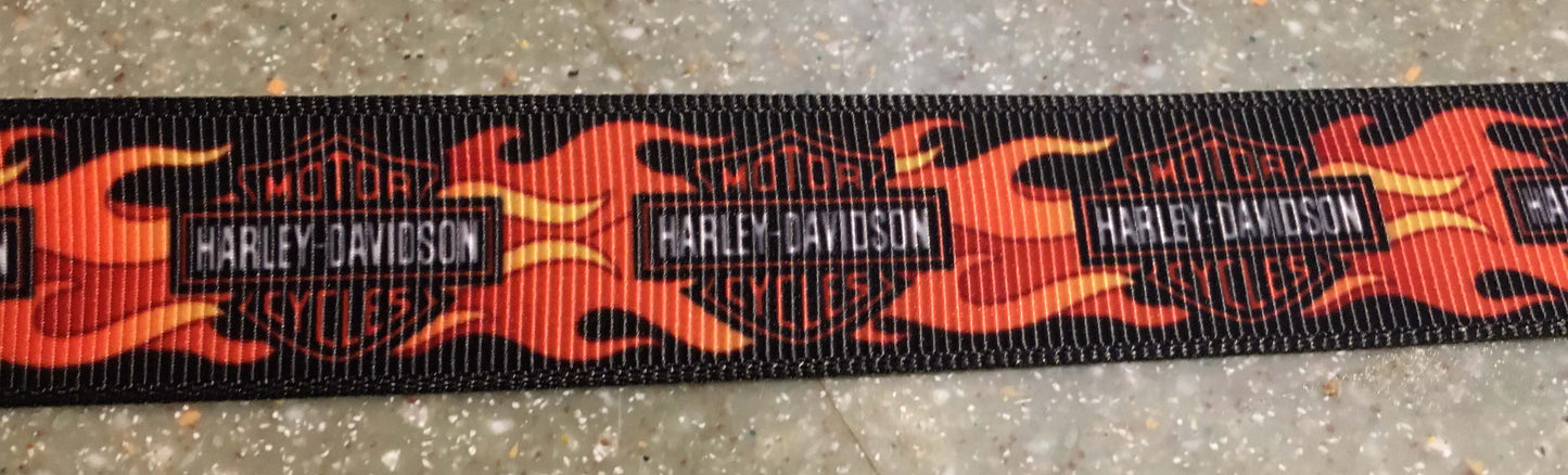 5/8" Wide Flaming Harley Davidson Motorcycle Logo Grosgrain Ribbon