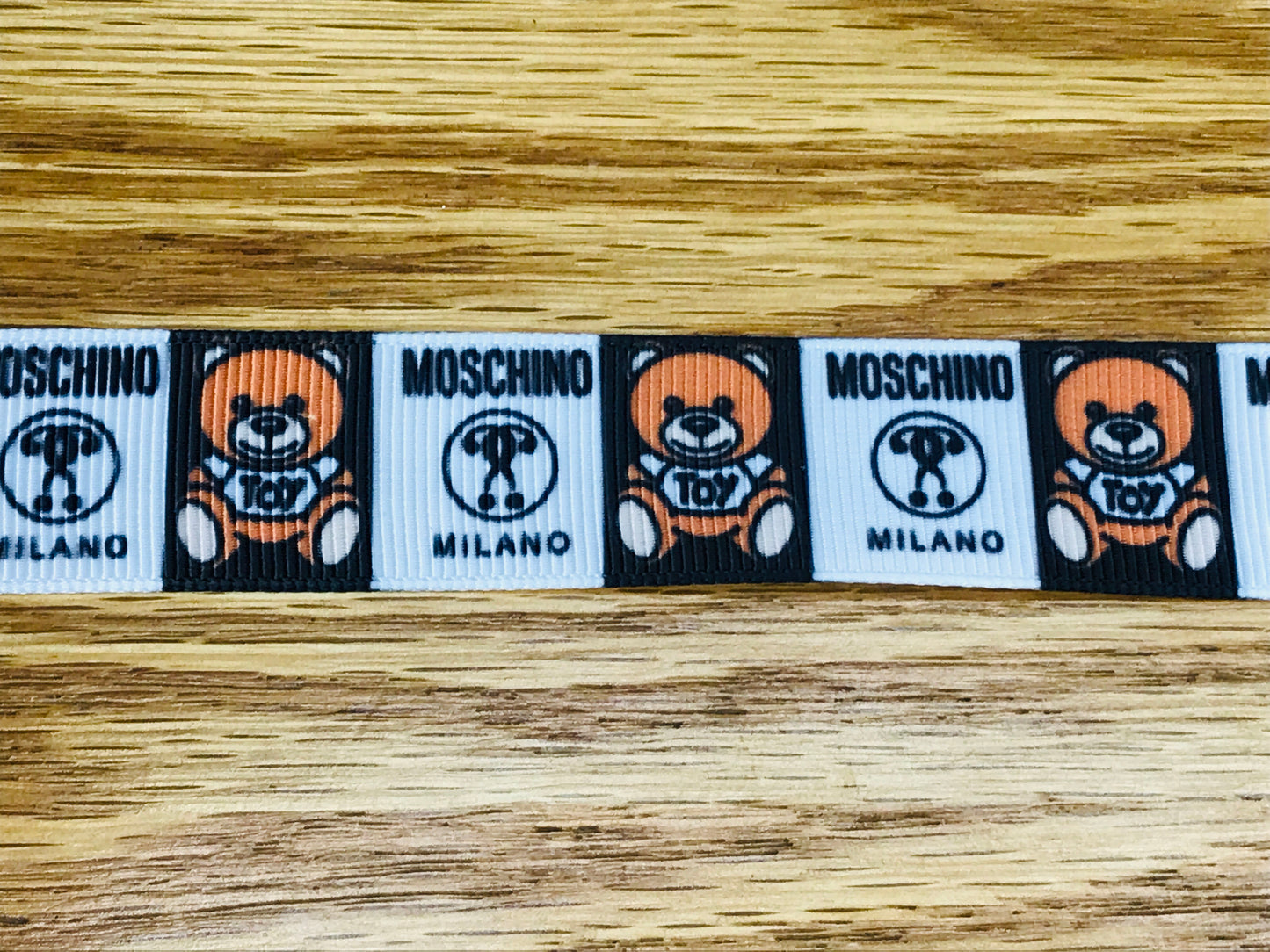 SALE 7/8" Wide Famous Luxury Italian Fashion Designer Moschino Teddy Bear Grosgrain Ribbon