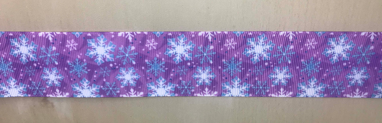 SALE 7/8" Wide Snowflake Winter Holiday Printed Grosgrain Ribbon