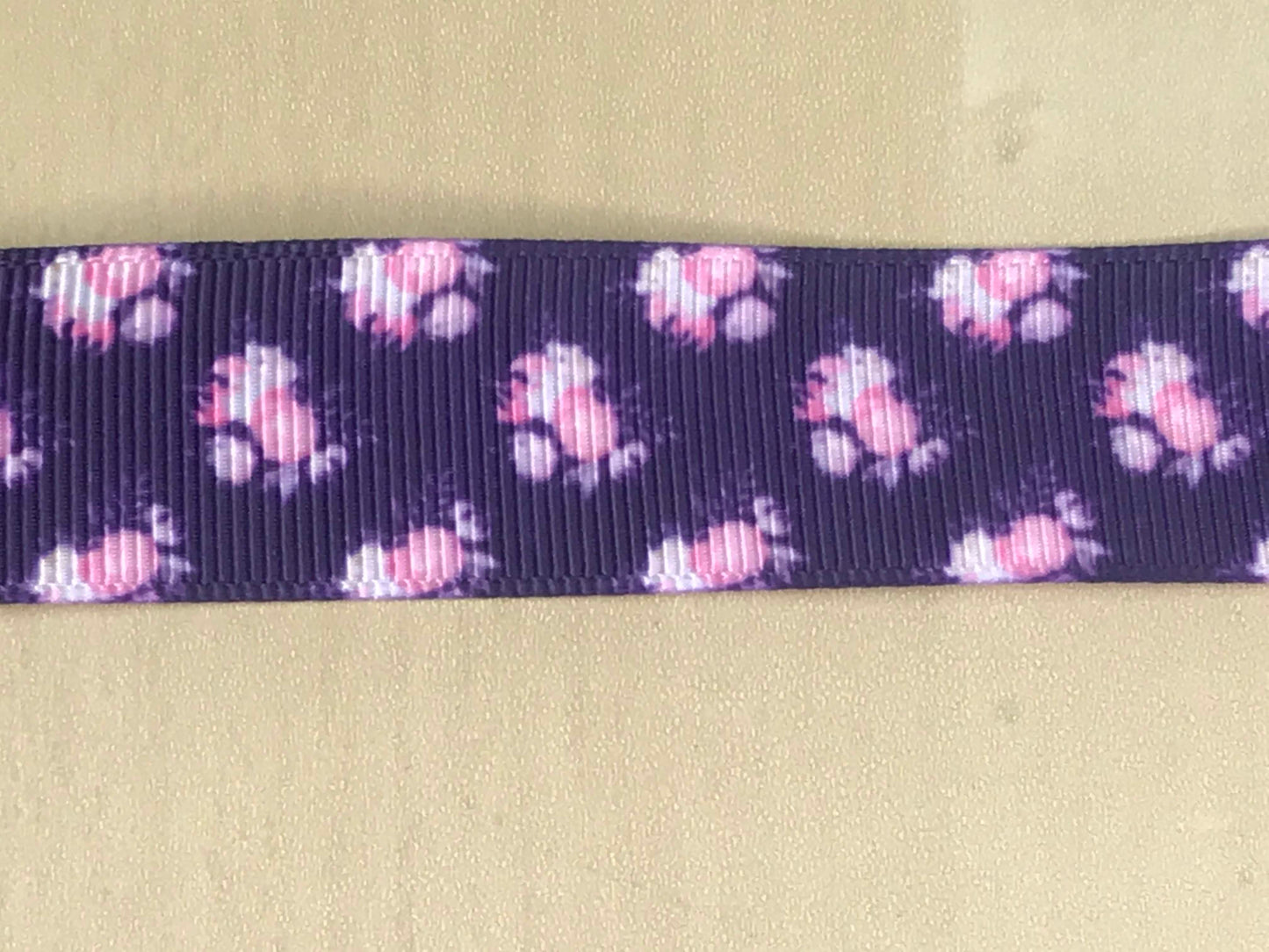 SALE 7/8" Wide Purple Ribbon with Pink Floral Print Grosgrain Ribbon