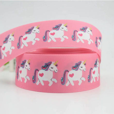 SALE 5/8" Pink Heart Unicorn Printed Grosgrain Ribbon