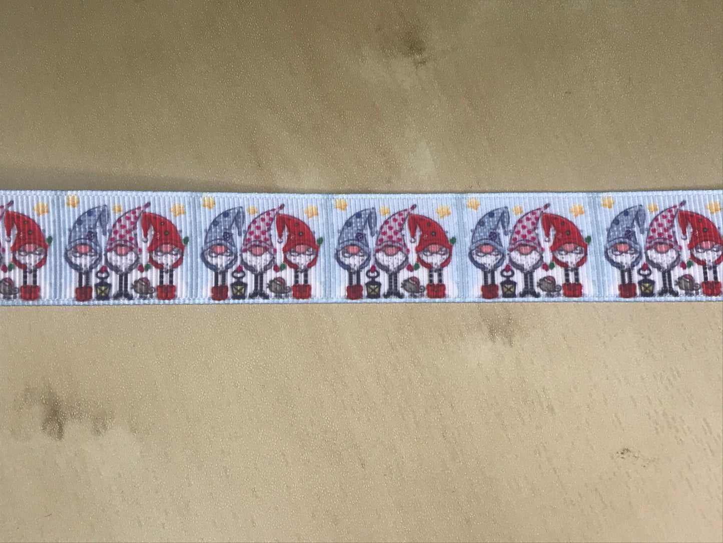 SALE 7/8" Winter Holiday Gnomes Printed Grosgrain Ribbon