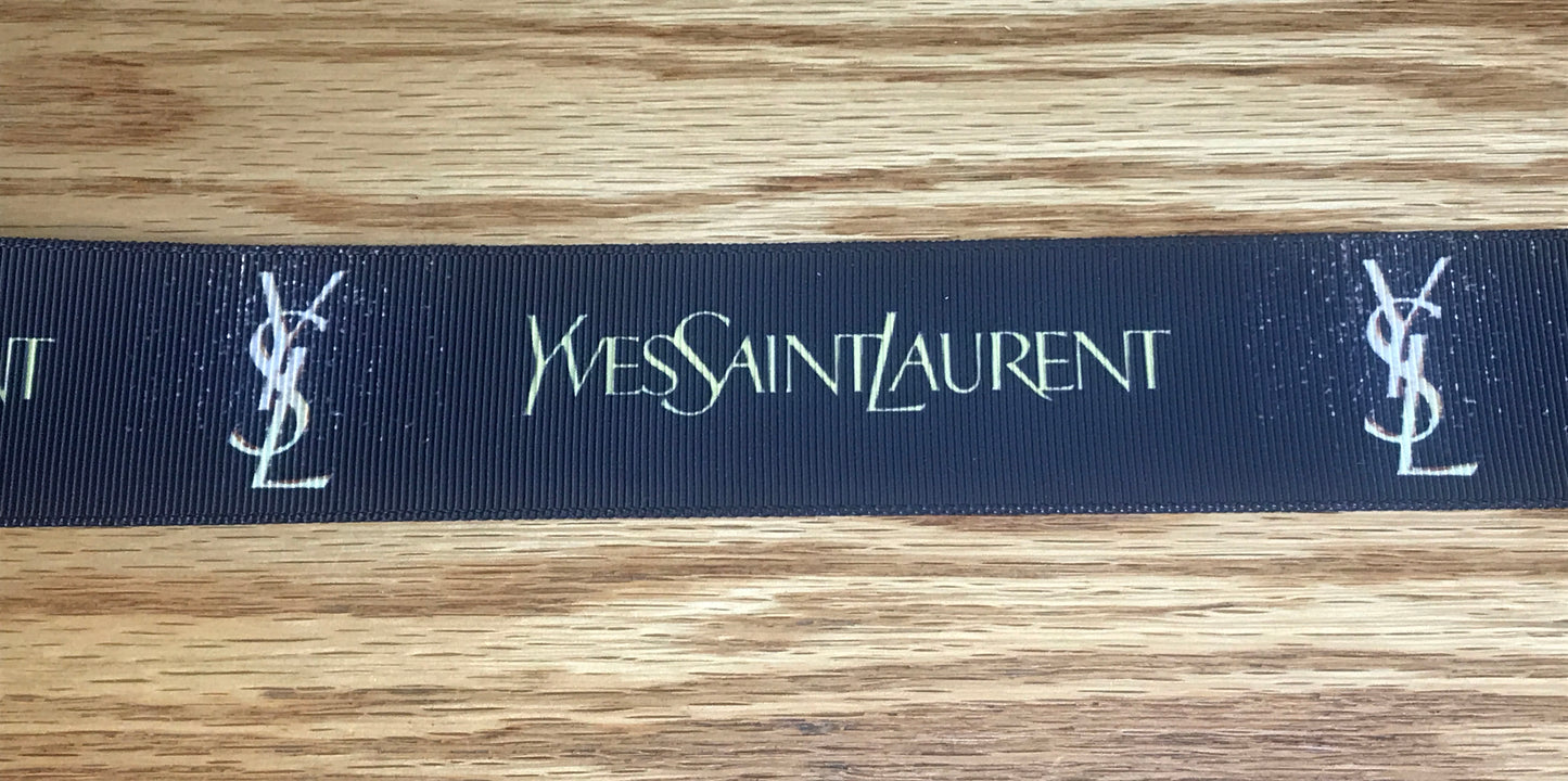 7/8" Wide Yves Saint Laurent YSL Famous Designer Printed Grosgrain Ribbon