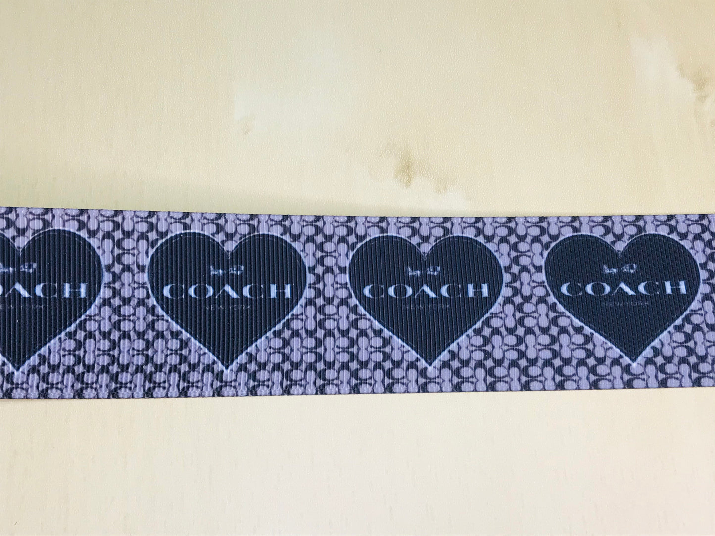 1-1/2" Wide Coach Heart Black and White Printed Grosgrain Ribbon