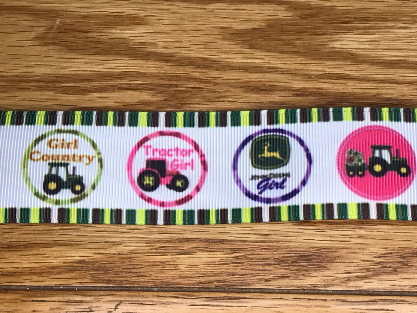 SALE 1-1/2" Wide John Deere Country Girl Tractor Design Grosgrain Ribbon