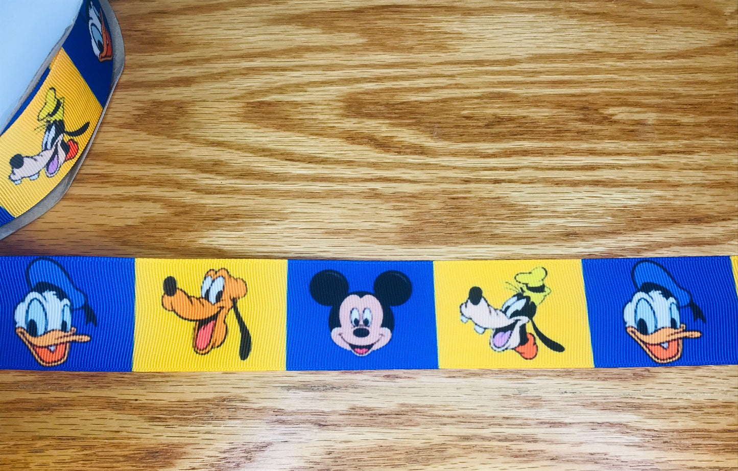 SALE 1-1/2" Wide Disney Donald Duck Pluto Mickey Mouse & Goofy Faces Grosgrain Ribbon