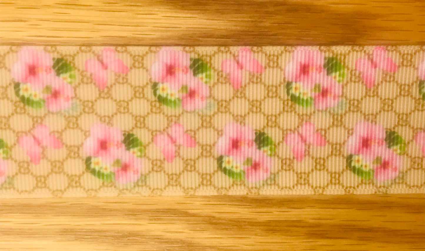 1-1/2" Gucci Hibiscus Floral Printed Grosgrain Ribbon
