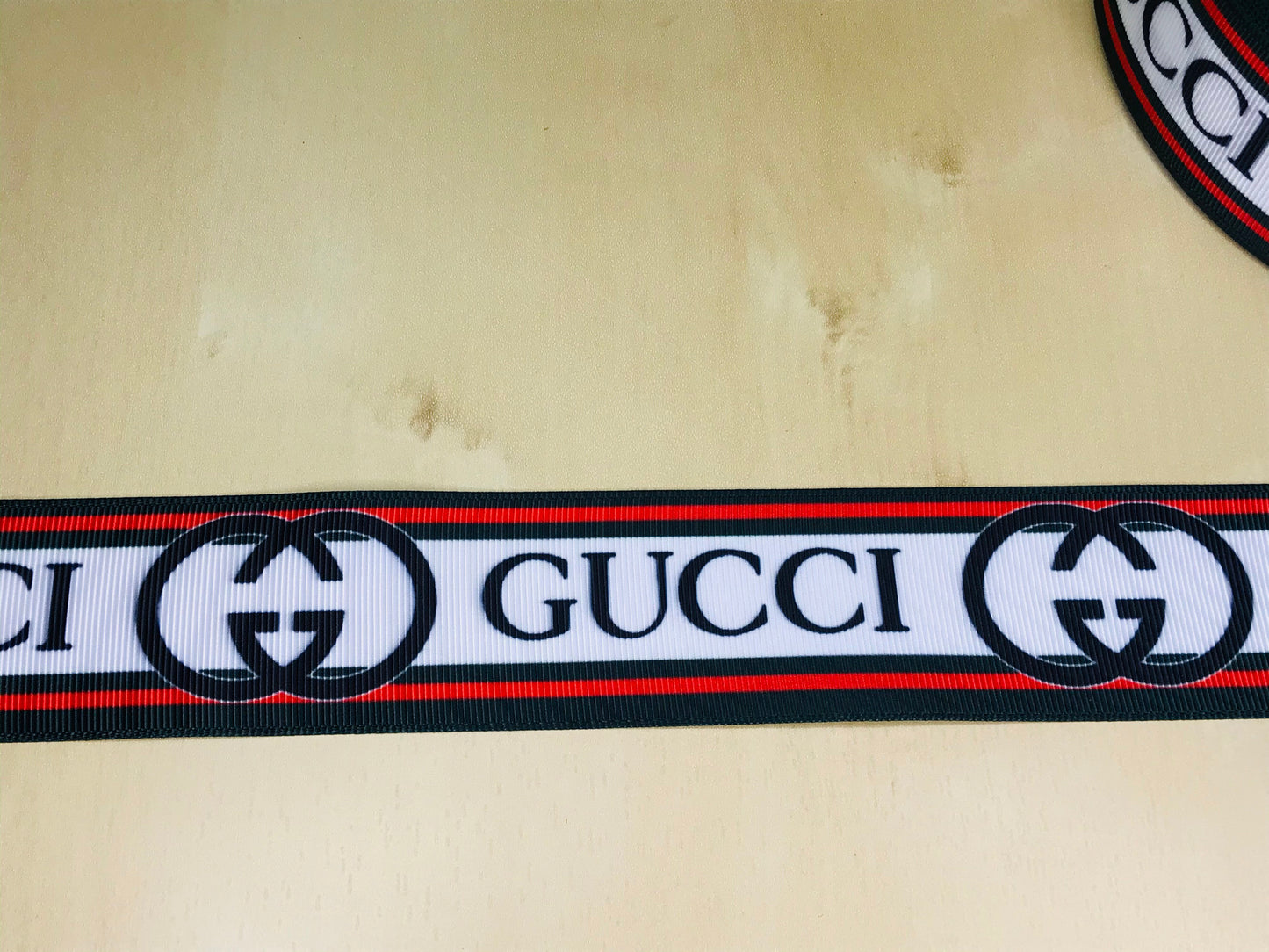 1-1/2" Wide Famous Designer Gucci GG Green Red Black White Printed Grosgrain Ribbon