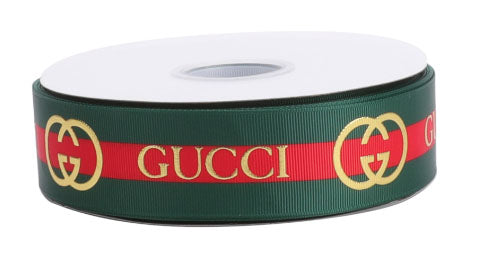 1-1/2" Wide Gold Foil Metallic Gucci Inspired Red & Green Striped Grosgrain Ribbon