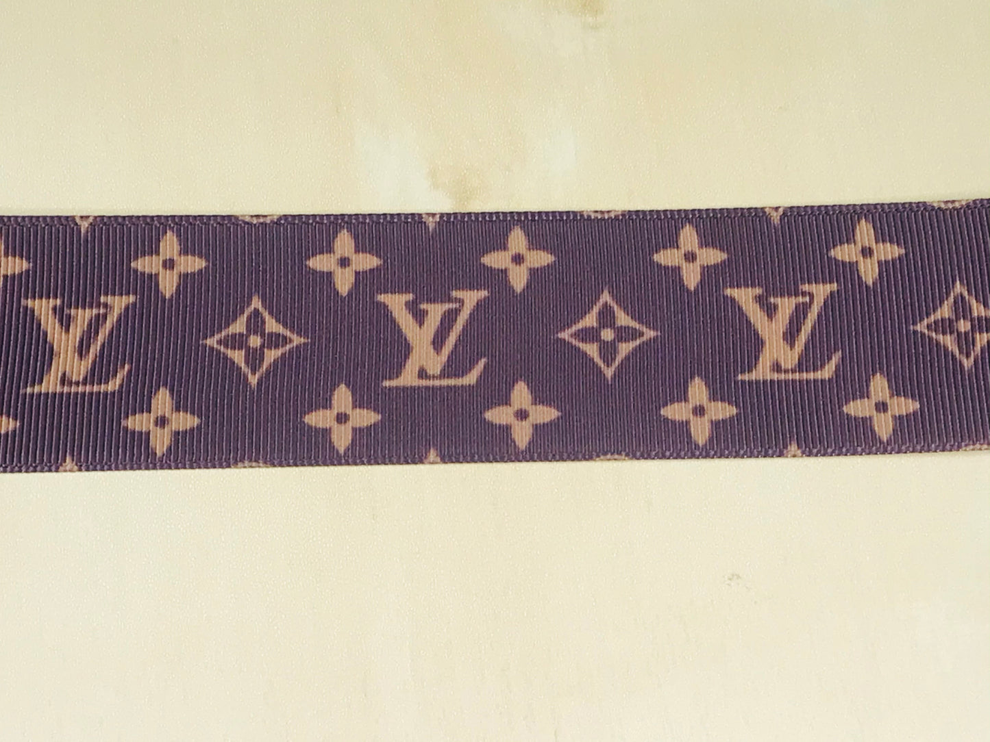 1-1/2" Wide Famous Brown and Gold Designer Brand Louis Vuitton LV Logo Grosgrain Ribbon