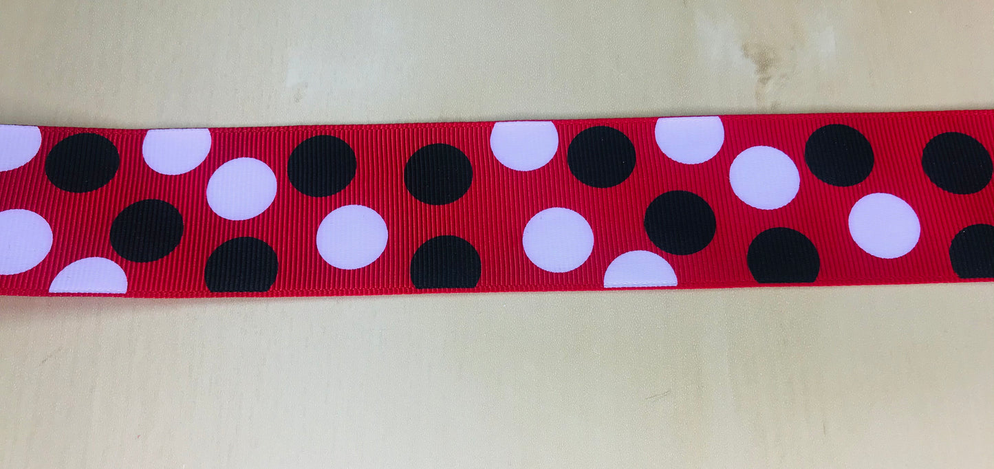 SALE 1-1/2" Wide Red Grosgrain Ribbon With Black & White Polka Dots