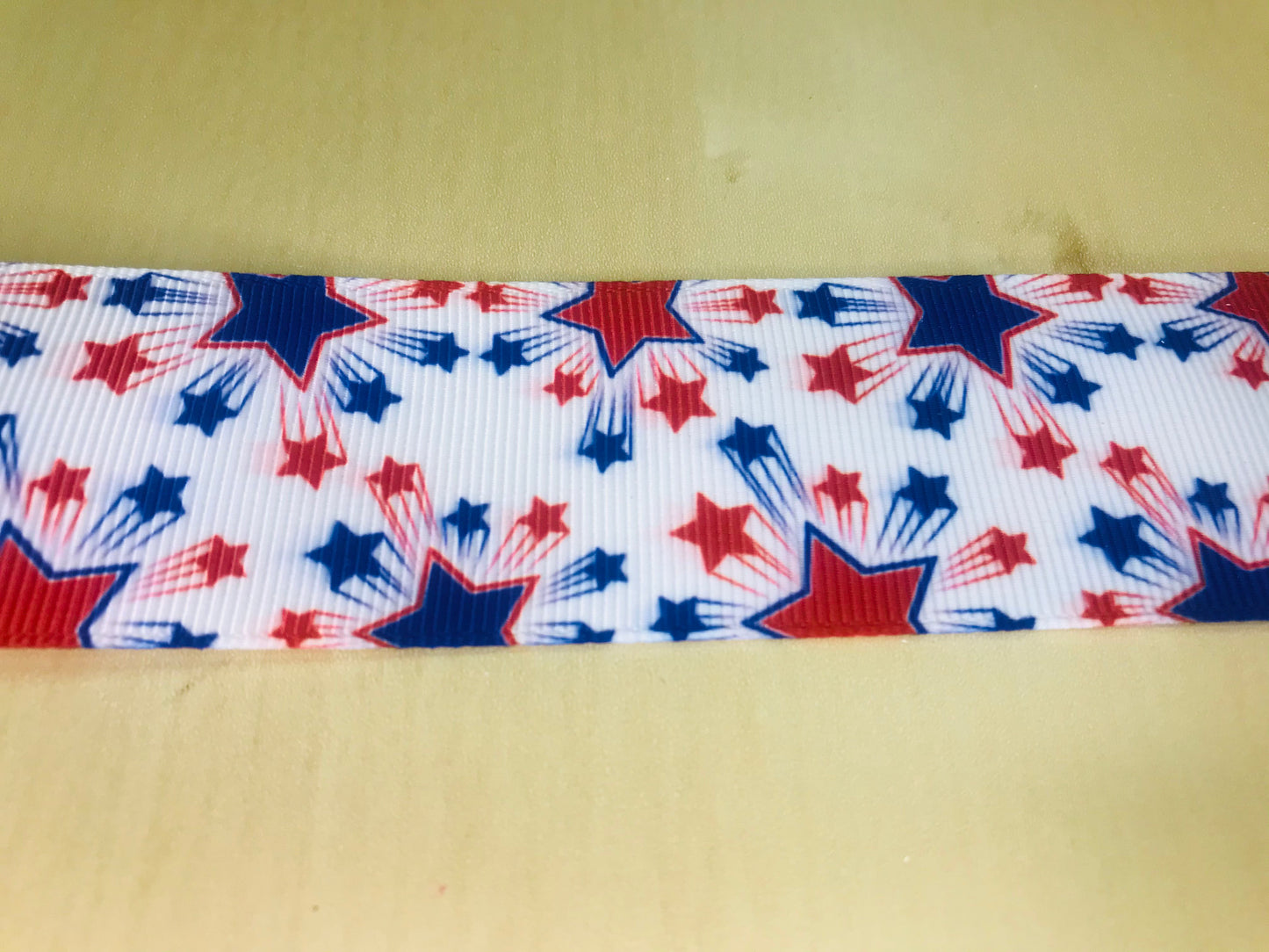 SALE 1-1/2" Wide Red & White Bursting Stars Printed On White Grosgrain Ribbon