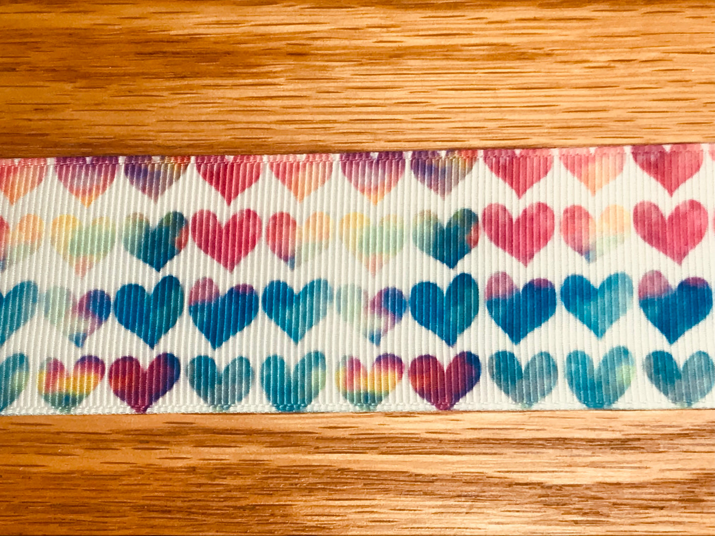 SALE 1-1/2" Wide Watercolor Heart Printed Grosgrain Ribbon