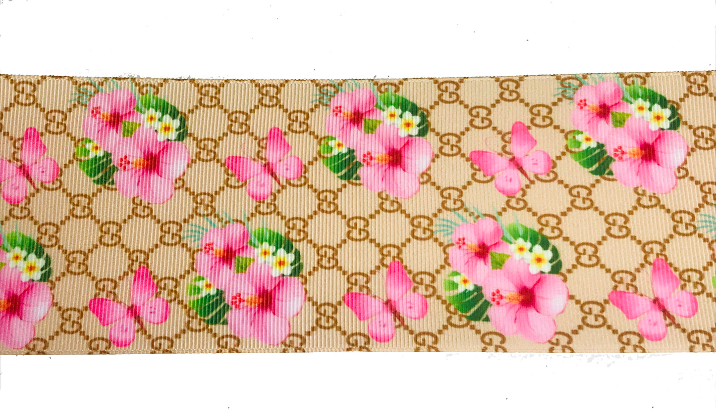 3" Gucci Hibiscus Floral Printed Grosgrain Ribbon