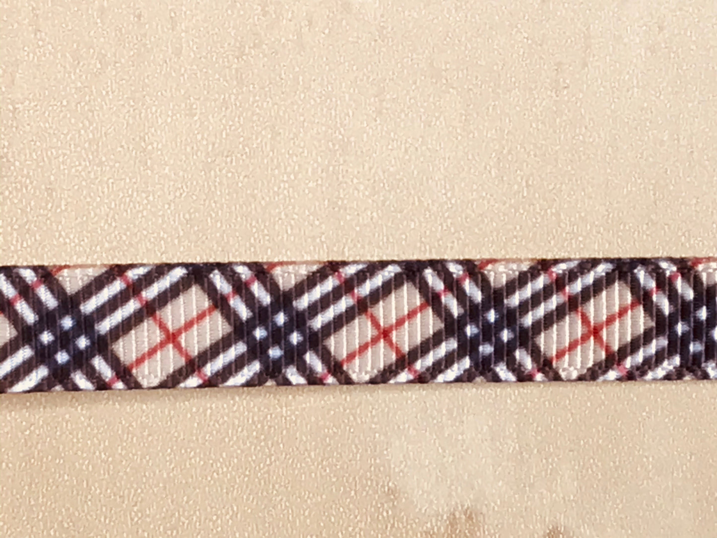 3/8" Wide Famous Designer Logo Plaid Burberry Grosgrain Ribbon