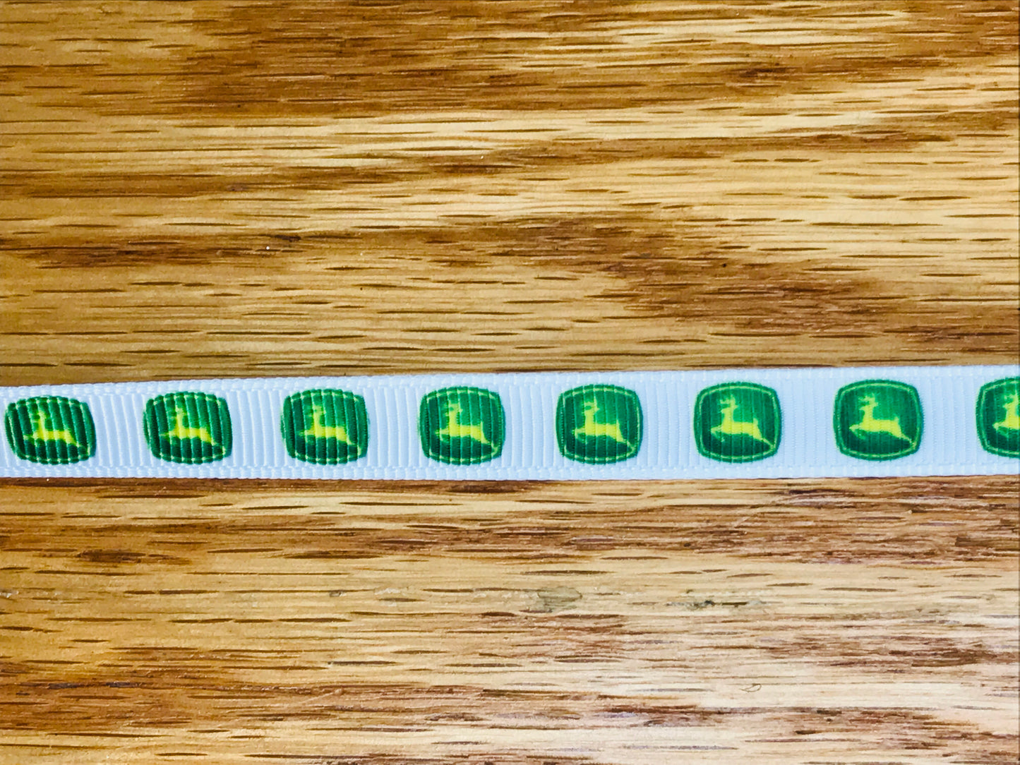 3/8" Wide John Deere Tractor Farm Farmer Equipment Green Yellow Deer Logo Printed Grosgrain Ribbon