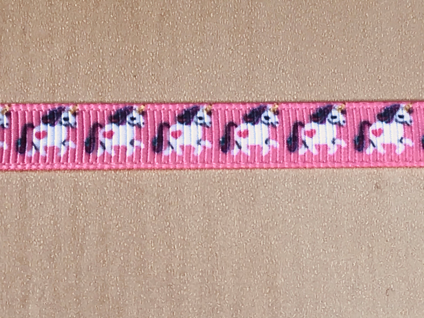 SALE 3/8" Pink Heart Unicorn Printed Grosgrain Ribbon