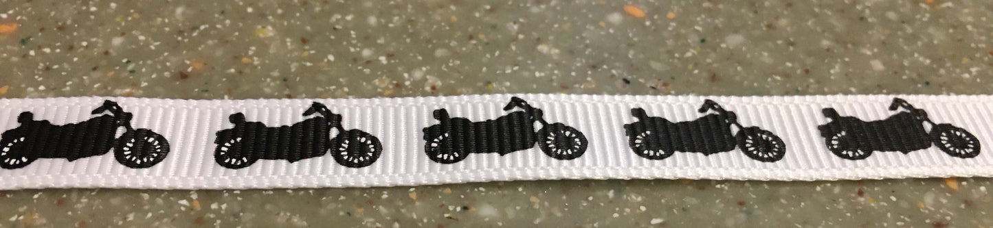 3/8" Wide Harley Davidson Motorcycle White Grosgrain Ribbon With Black Printing