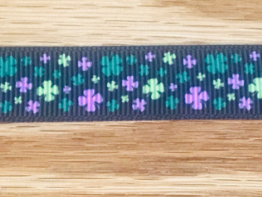 5/8" Wide St. Patrick's Day Four Leaf Clover Printed Grosgrain Ribbon