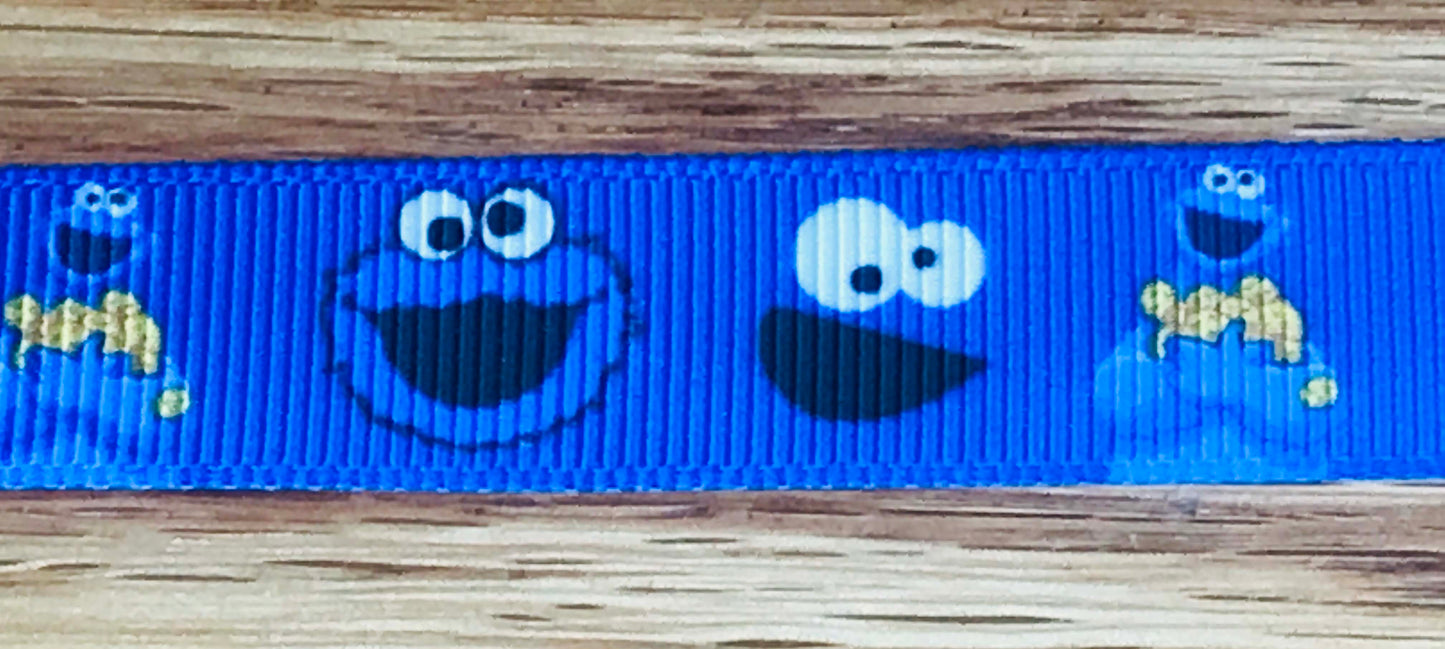 SALE 5/8" Wide Sesame Street Blue Cookie Monster Grosgrain Ribbon