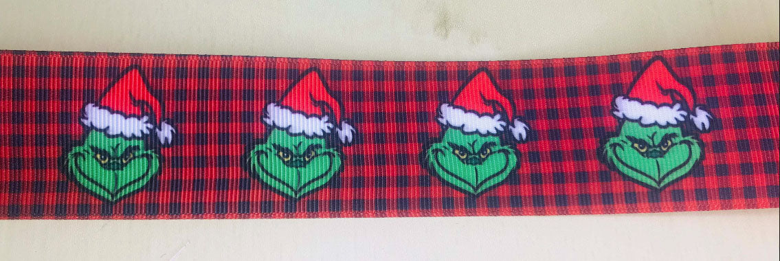5/8" Wide How The Grinch Stole Christmas Black & Red Buffalo Check Grosgrain Ribbon