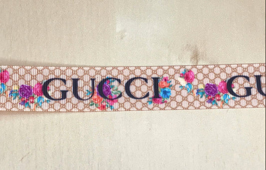 5/8" Floral Gucci GG Printed Logo Grosgrain Ribbon