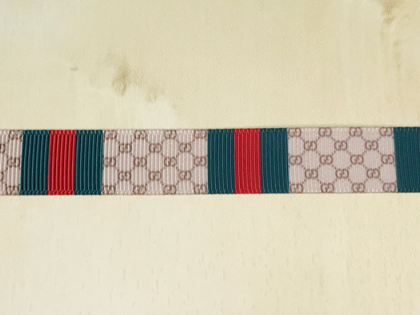 5/8" Green and Red Gucci GG Vertical Stripes Printed Grosgrain Ribbon