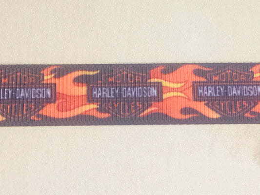 5/8" Wide Flaming Harley Davidson Motorcycle Logo Grosgrain Ribbon