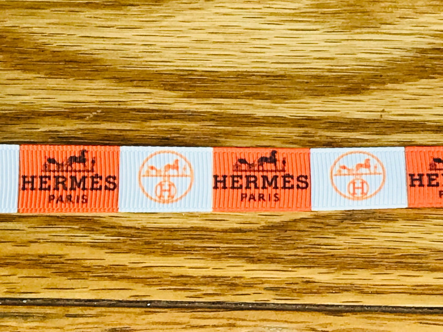 5/8" wide Hermes Horse & Carriage Logo Printed Grosgrain Ribbon