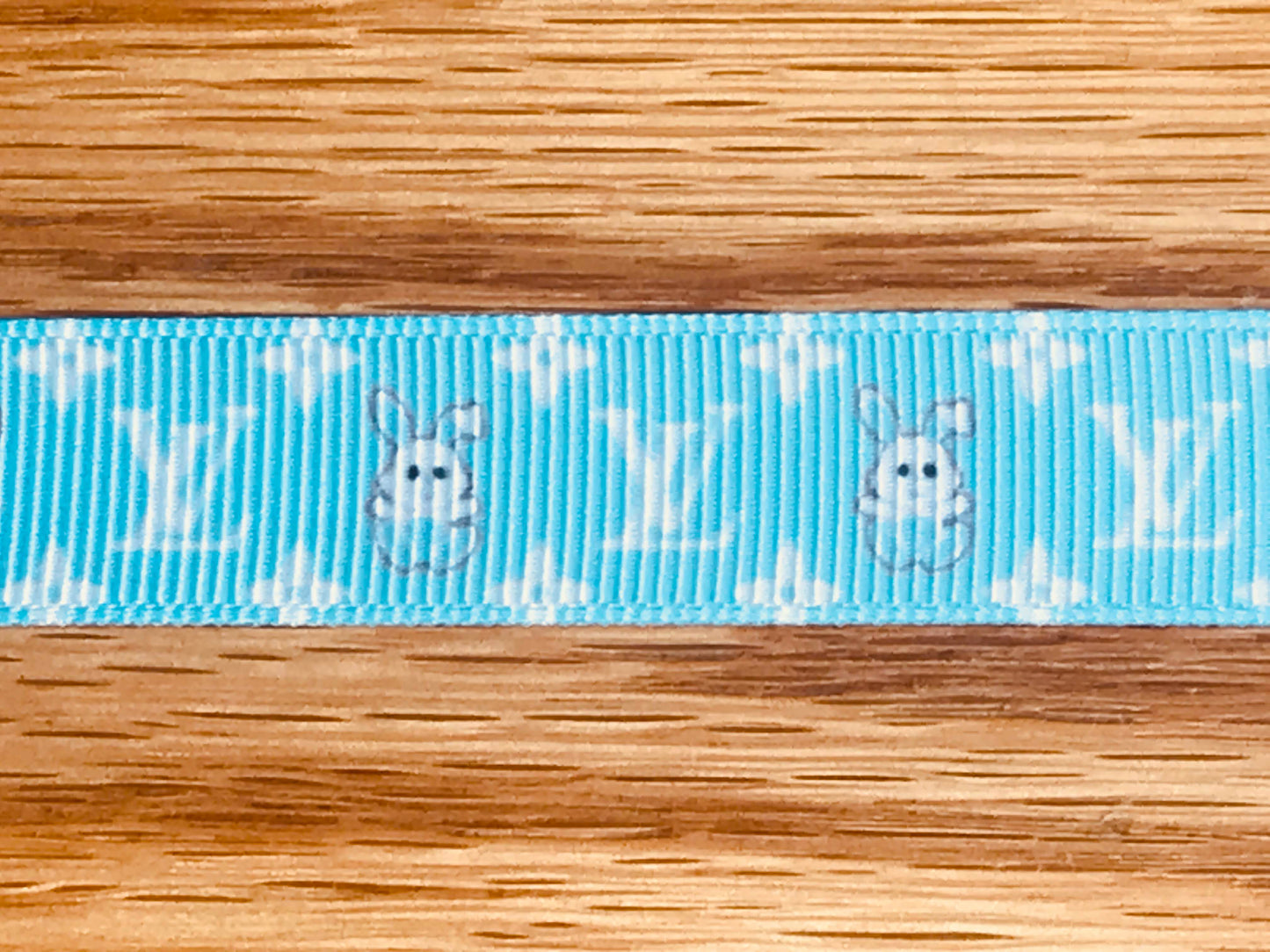 5/8" Wide Famous Designer LV Louis Vuitton Logo With Easter Bunny Rabbits On Blue Grosgrain Ribbon
