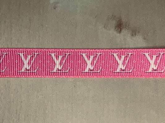 5/8" Wide Famous Pink and Off White Designer LV Louis Vuitton Logo Grosgrain Ribbon