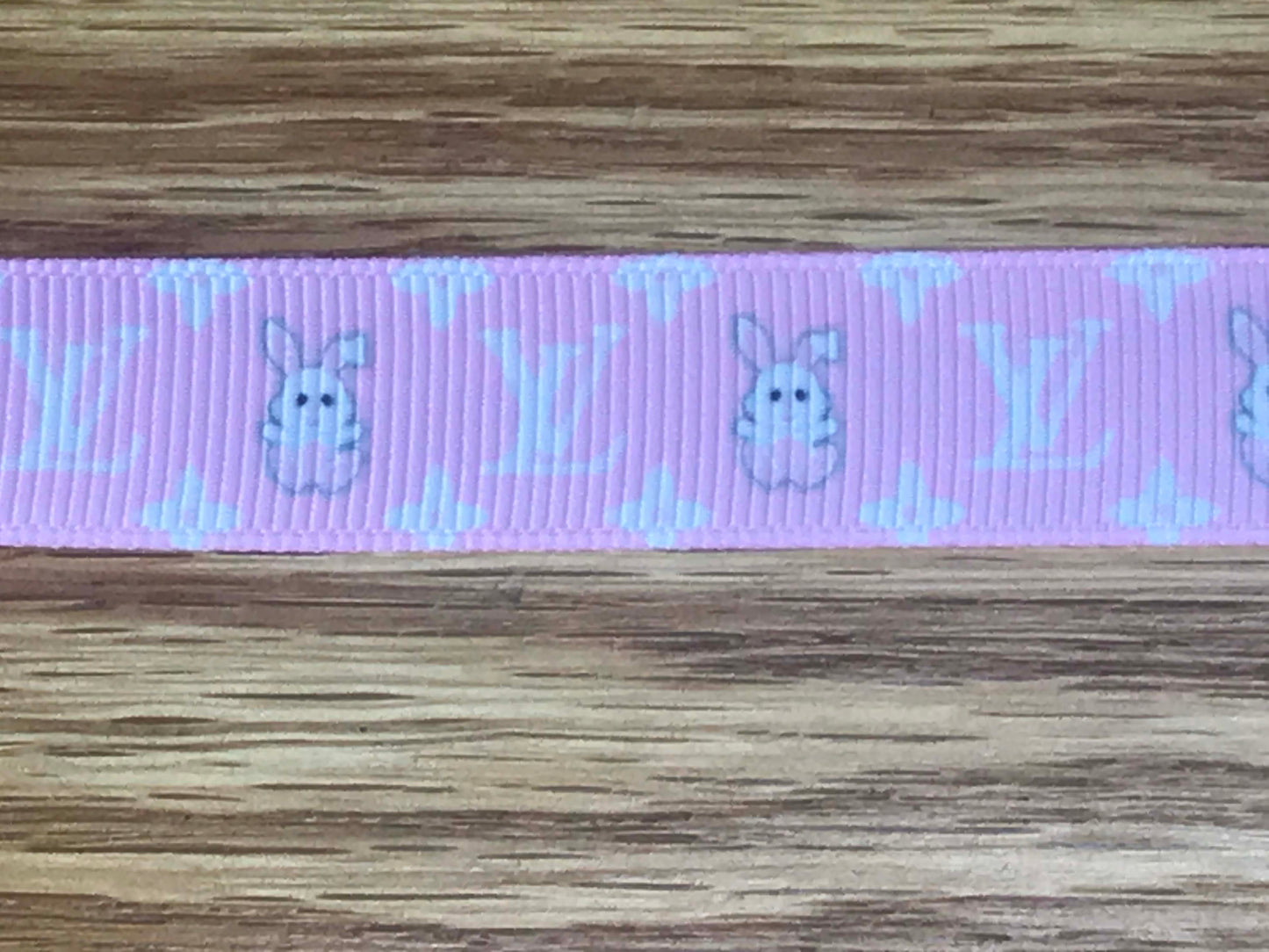 5/8" Wide Famous Designer LV Louis Vuitton Logo With Easter Bunny Rabbits On Pink Grosgrain Ribbon
