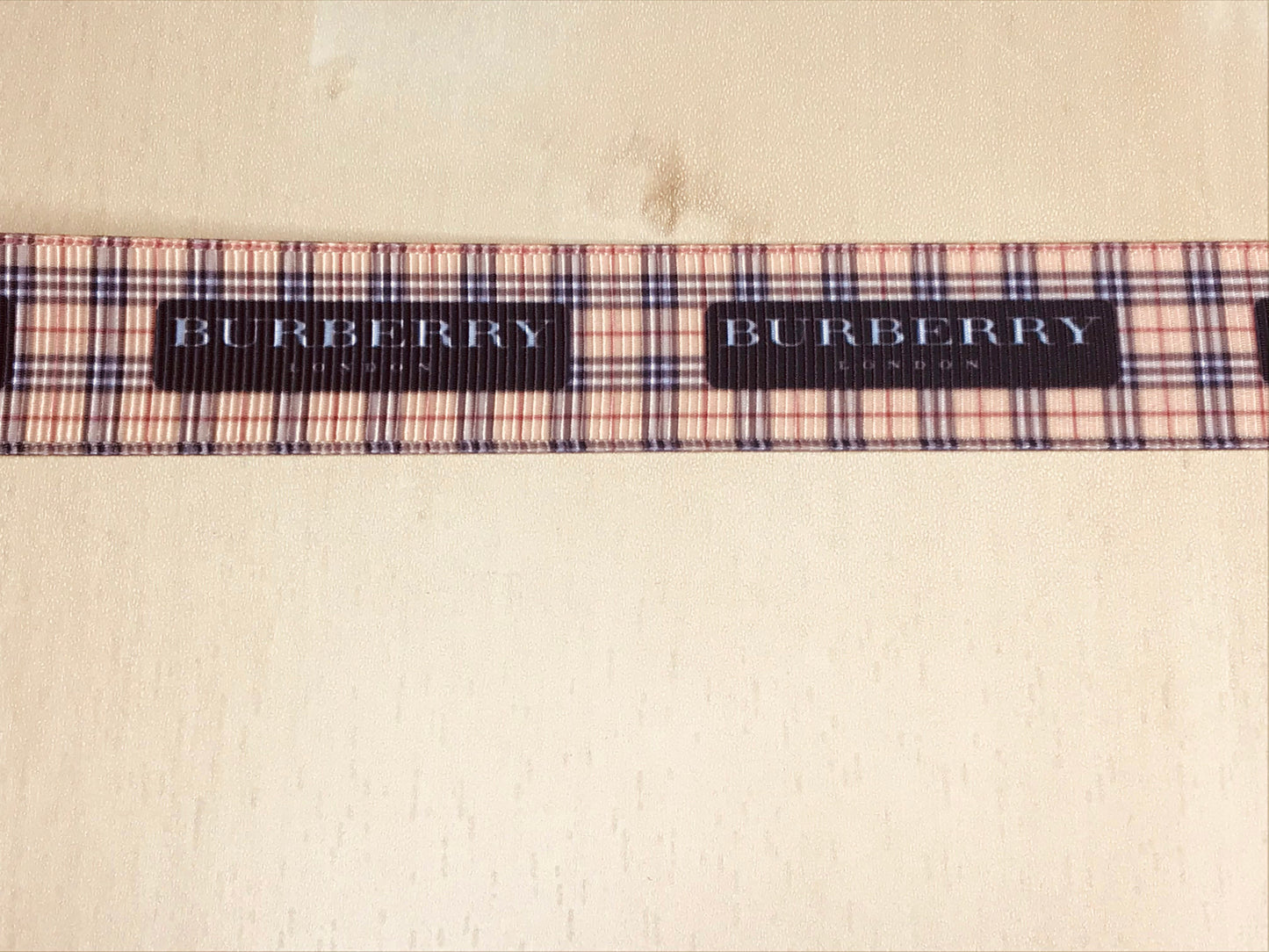 7/8" Burberry London Tan Black White Red Plaid Print Grosgrain Ribbon