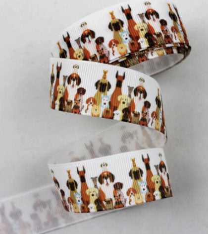 7/8" Birthday Party Dogs Printed Grosgrain Ribbon