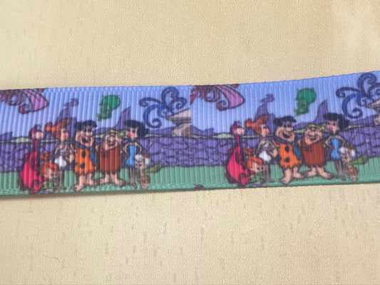 SALE 7/8" Wide Flintstones Fred Wilma Barney Betty Dino Printed Grosgrain Ribbon