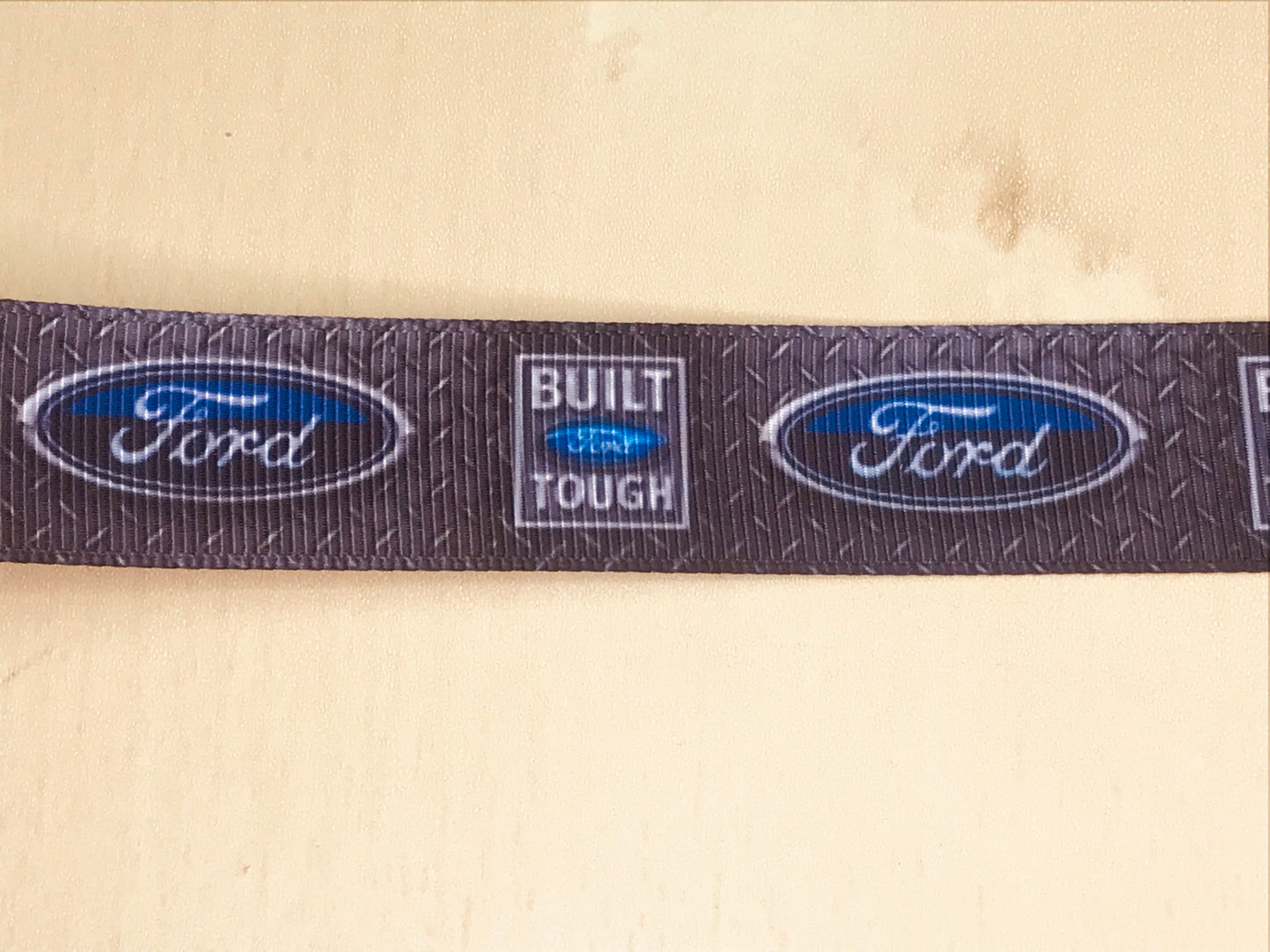 7/8" Wide Built Ford Tough Truck Car Diamond Plate Background Printed Grosgrain Ribbon