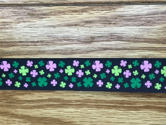 7/8" Wide St. Patrick's Day Four Leaf Clover Printed Grosgrain Ribbon