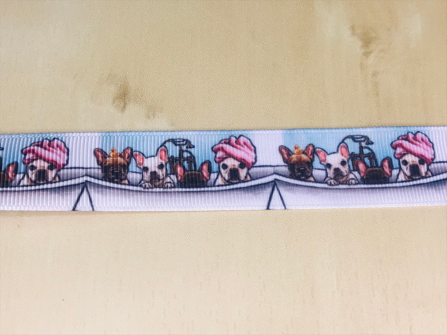 7/8" Oliver Gal Frenchies In The Tub The Dogs and Puppies  Printed On Grosgrain Ribbon