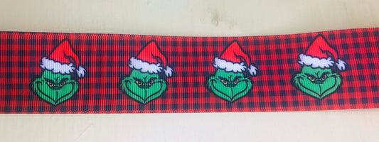 7/8" Wide How The Grinch Stole Christmas Black & Red Buffalo Check Grosgrain Ribbon