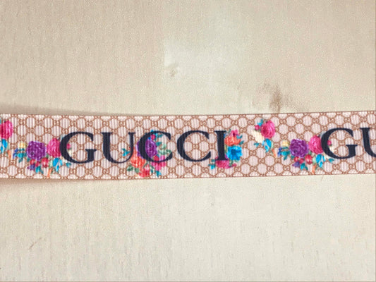 7/8" Floral Gucci GG Printed Logo Grosgrain Ribbon