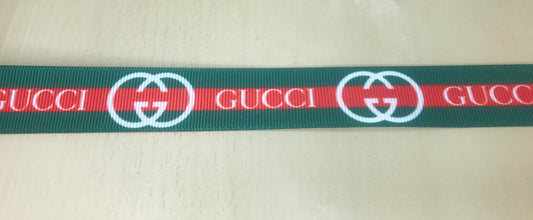 7/8" Wide Famous Purse Designer Red and Green Lines GG Gucci Logo Grosgrain Ribbon